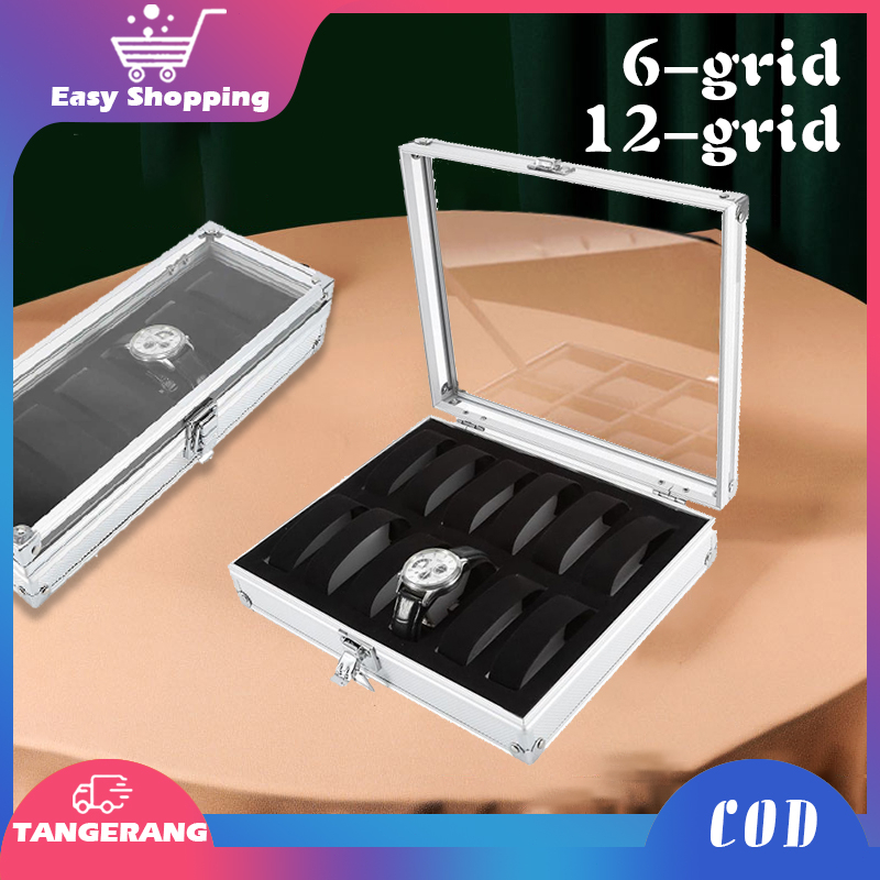 Watch Box Kotak Organizer Jam 6/12 Slot Kotak Tempat Jam Tangan Box Jam Tangan Bahan EVA Aluminum Alloy