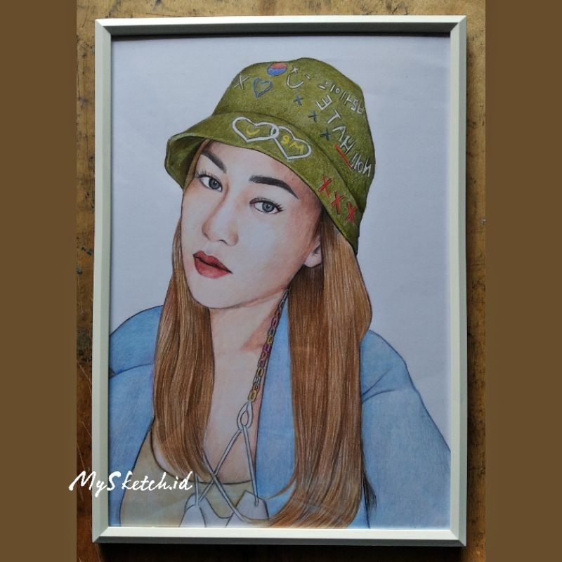 

Sketsa/Lukisan Wajah berwarna A4 bingkai , lukisan asli tangan (handmade)