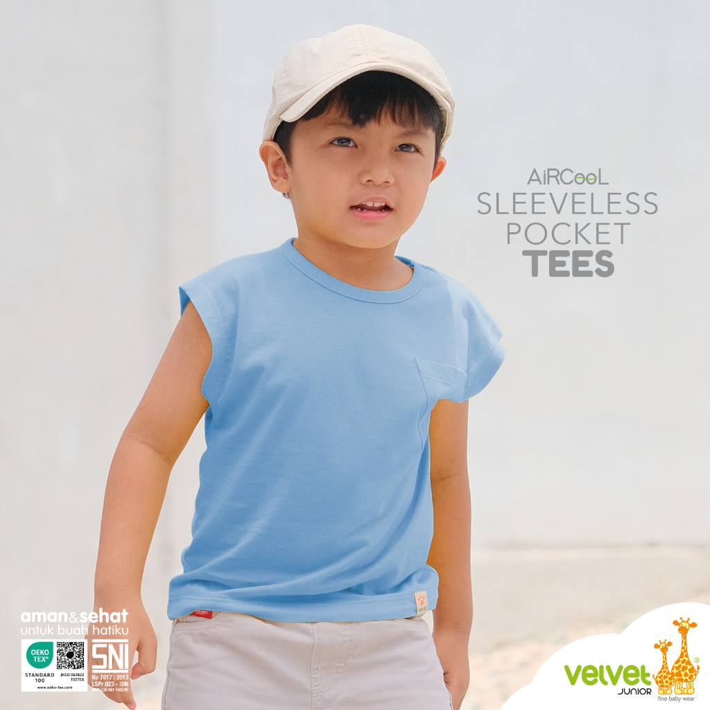 Velvet Junior Kaos Anak Laki-Laki - Sleeveless Pocket Tees - Dutch Blue