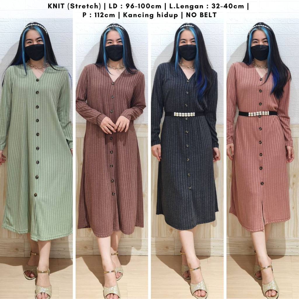 4341 vanity button knit dress long slevees dress