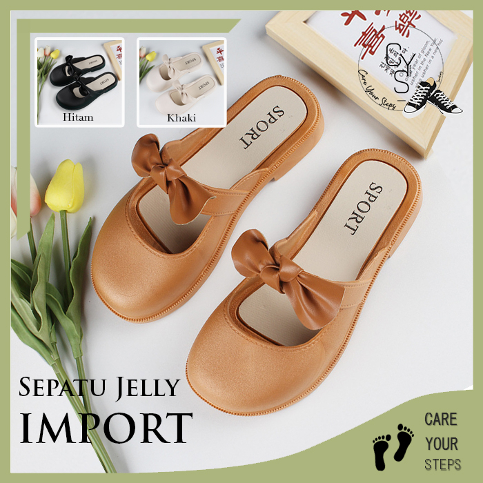 CYS Sandal Sepatu Bustong Wanita Cewek Hak Rendah Motif Pita Slip On Jelly Korea Fashion Style Import Kekinian Anak SPT-70