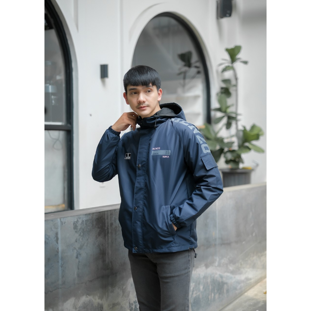 HENZO Jaket Pria Import Outdor Distro Jacket Taslan warna Abu HJT053