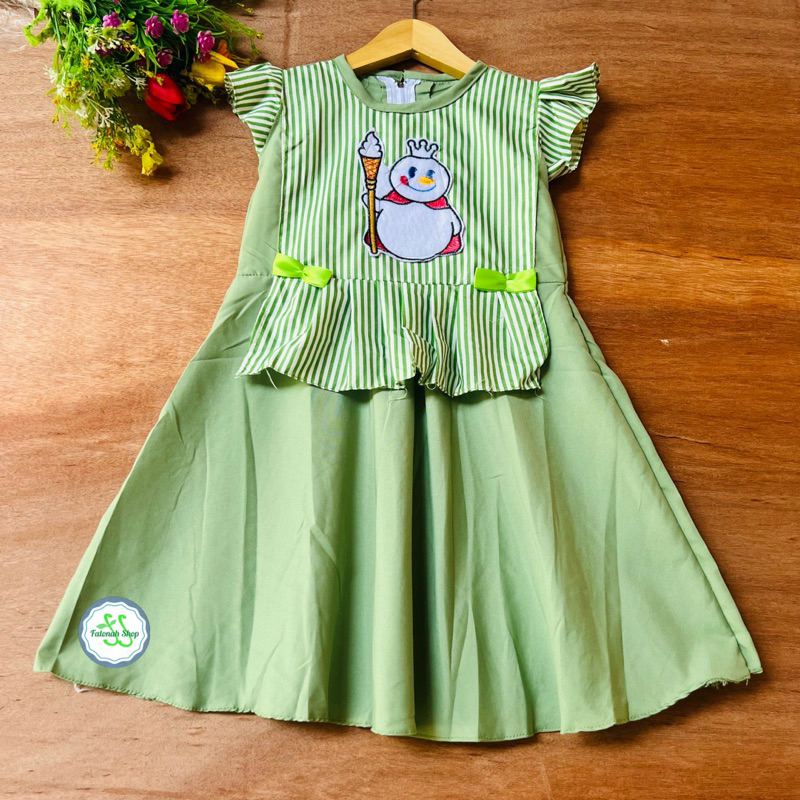 Dress mixue 2 3 4 tahun gaun anak cewek perempuan viral terbaru motif strip ( dress MIXUE koki )