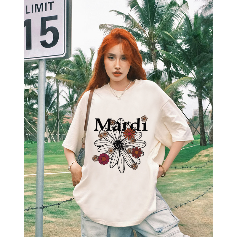 kaos atasan wanita/korean style lengan pendek letter daisy motif printed t-shirt oversize kaos basic