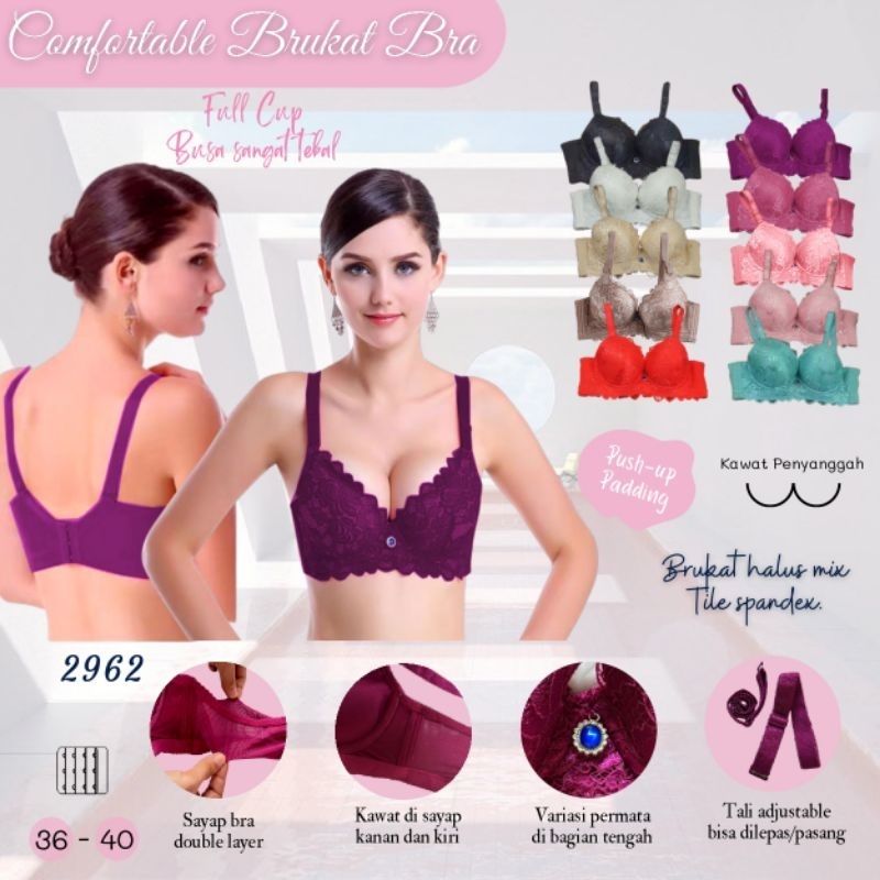 Bra/ BH Brukat Busa Tebal Berkawat Push-up Bra Chelyne