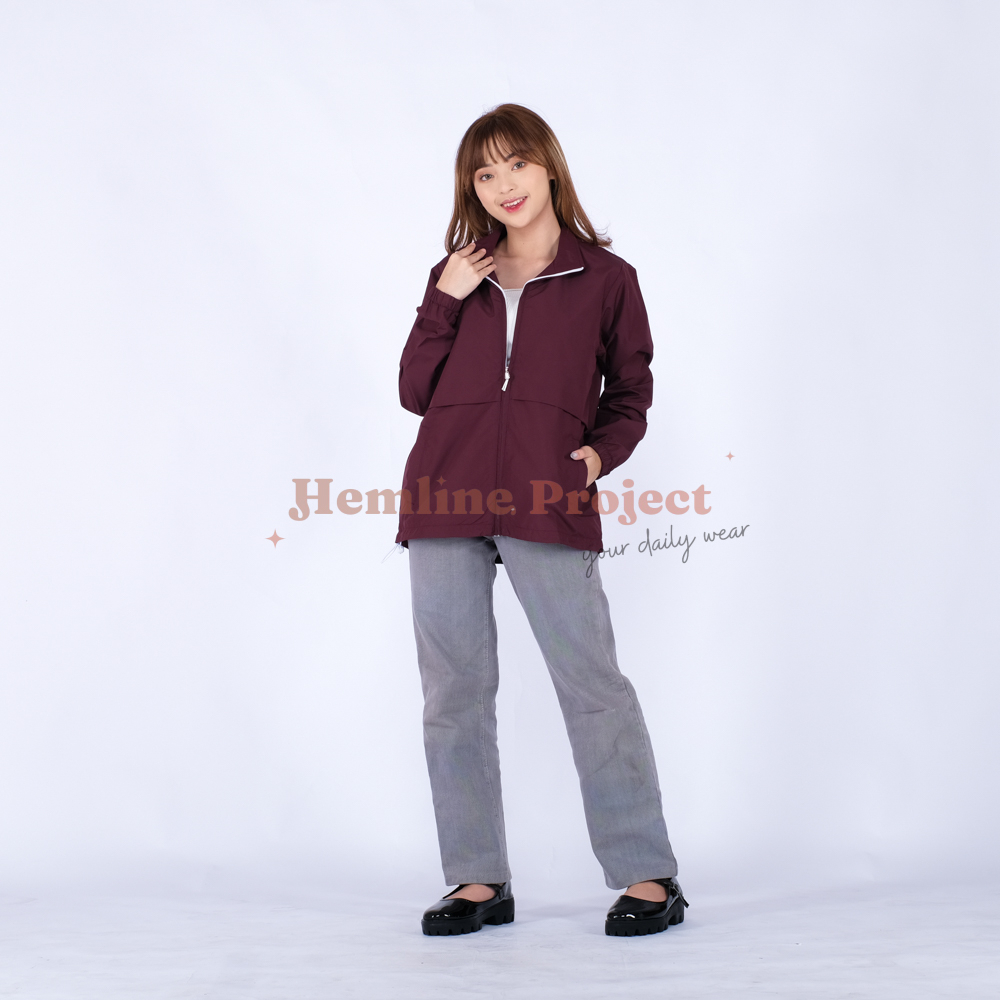 Elya Jaket Coach Wanita - Burgundy