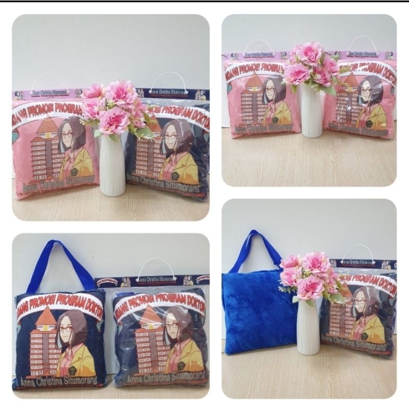 

Souvenir balmut custom/hampers bantal selimut custom ready