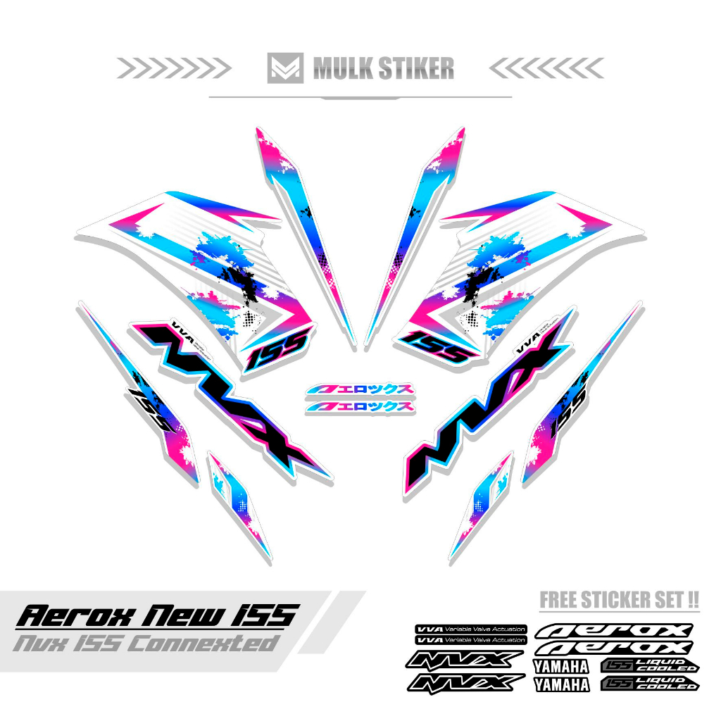 STRIPING AEROX 155 NEW CONNECTED MOTIF 3 / COMBO COLOR / DASAR HITAM / STIKER AEROX 155 CONNECTED / 