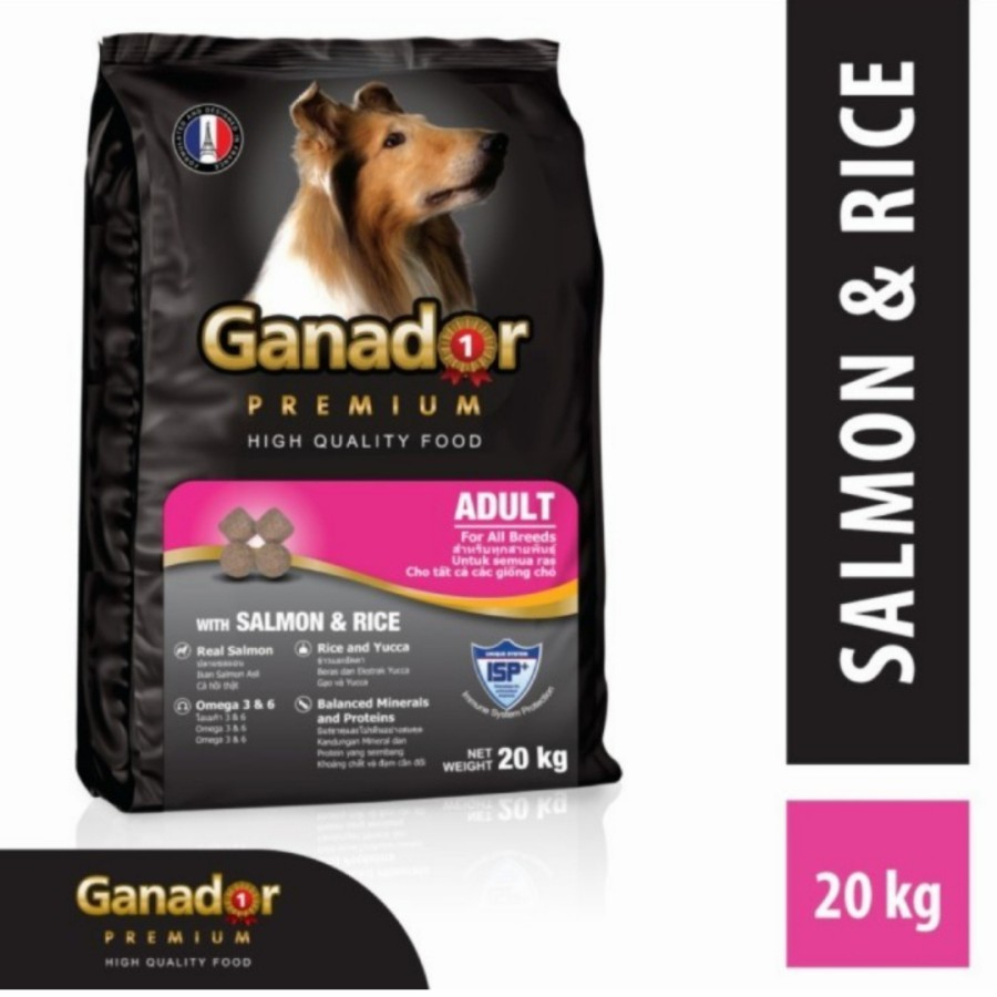 Ganador Adult Salmon &amp; rice repack 1 kg dog food makanan anjing