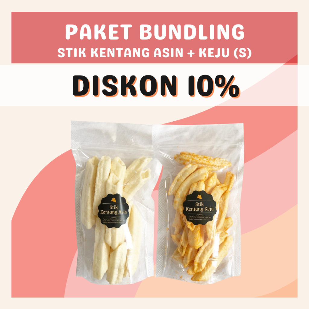 [DELISH SNACKS] Paket Bundling Stik Kentang Asin + Keju + Balado (S) / Snack Cemilan Camilan Potato Stick