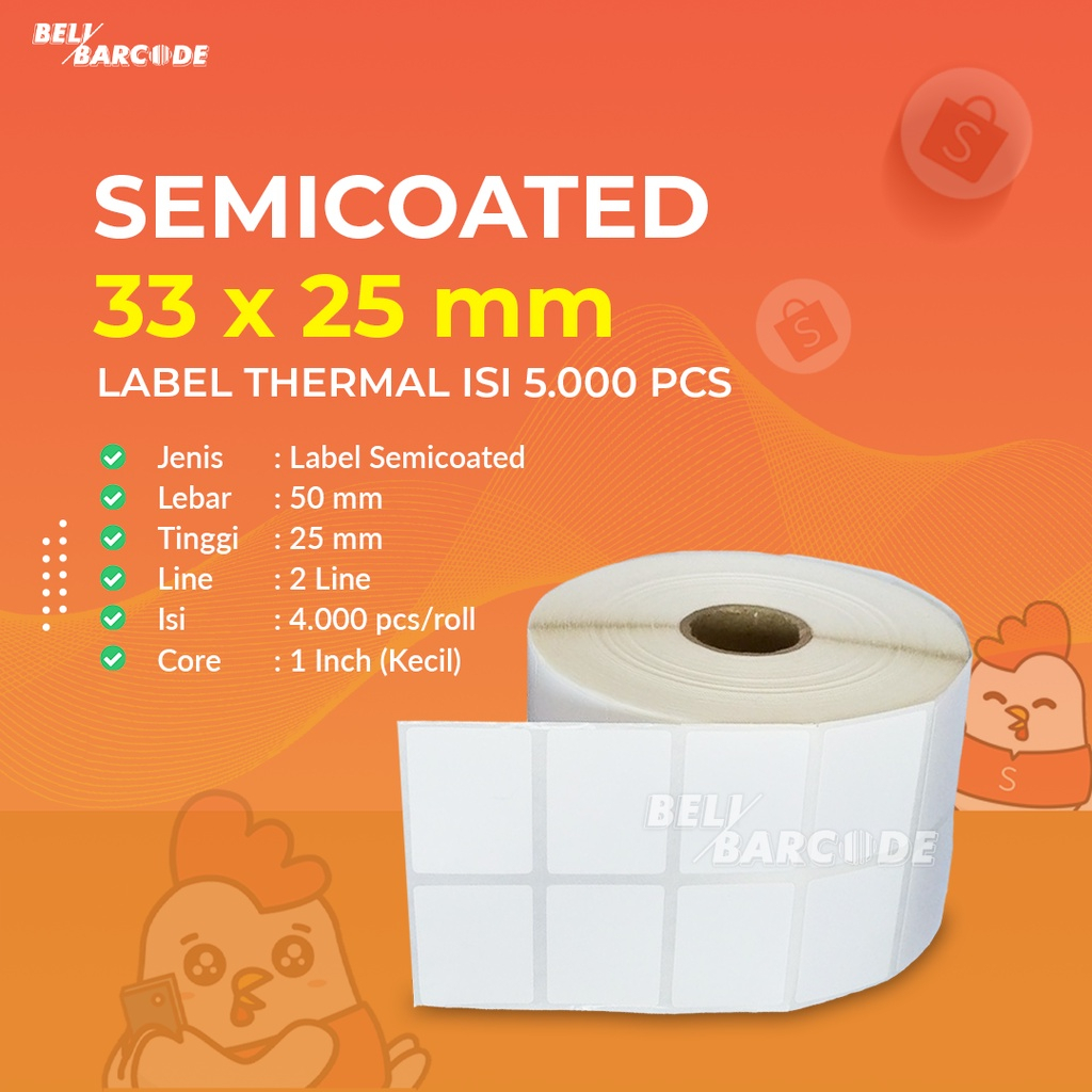 Label Semicoated 33 x 25 / 33x25 mm / 33x25mm 2Line Isi 4000pcs Resi