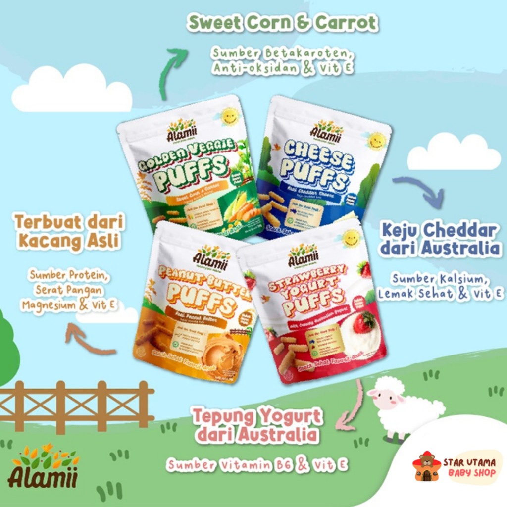 Alamii Puffs Cemilan Camilan Snack Sehat Untuk Bayi dan Anak 25gr