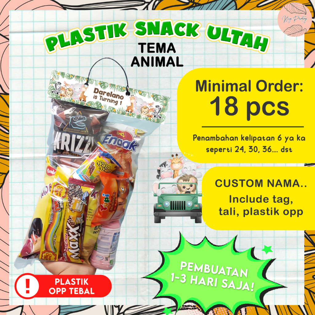

(PROMO!!) Tema Animal Plastik Snack Ulang Tahun Anak Custom / Snack Tag Label Ultah Anak