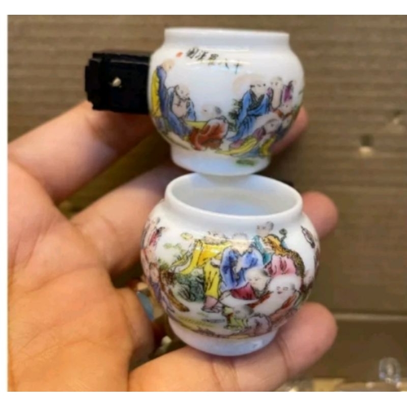 Cepuk keramik tempat makanan burung kicau satuan &set motif