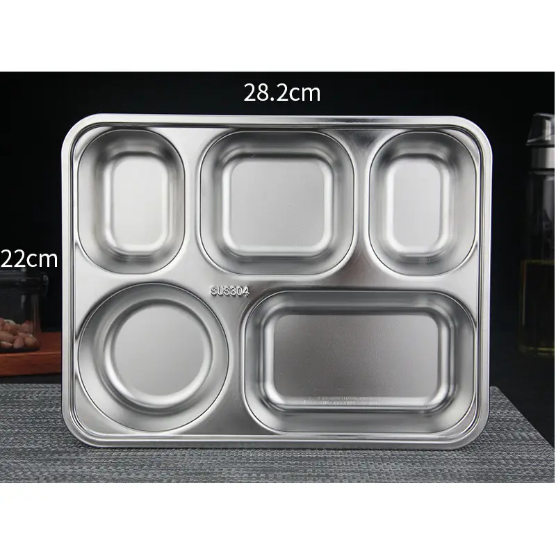 Piring 5 Sekat Stainless Piring Tempat Makan Fast Food Piring Anak 5 Sekat Piring Makan Anak Sekat Bento Stainless Steel