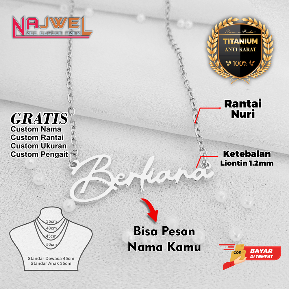 Kalung Titanium Custom Sesuai Nama Kamu Anti Karat Model Liontin Berfiara Aksesoris Wanita Premium