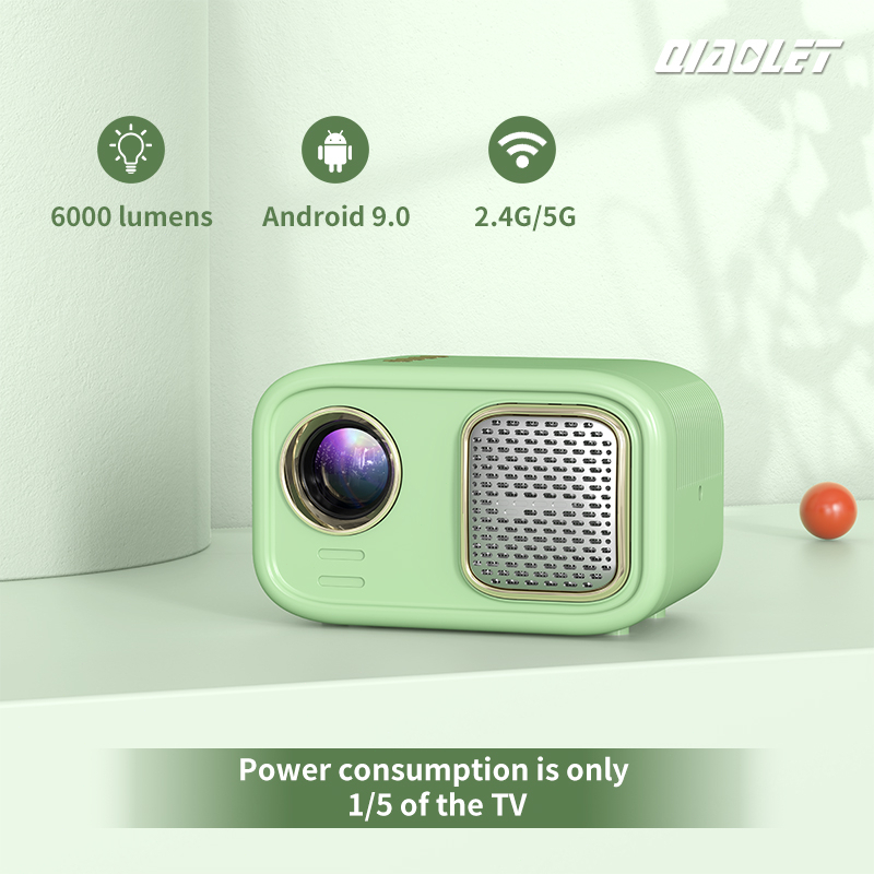 QIAOLET Android Proyektor Mini 6000 Lumens K1 Android 9.0 Proyektor 5G Wifi Proyektor Mini Portable Hp Bluetooth Projector