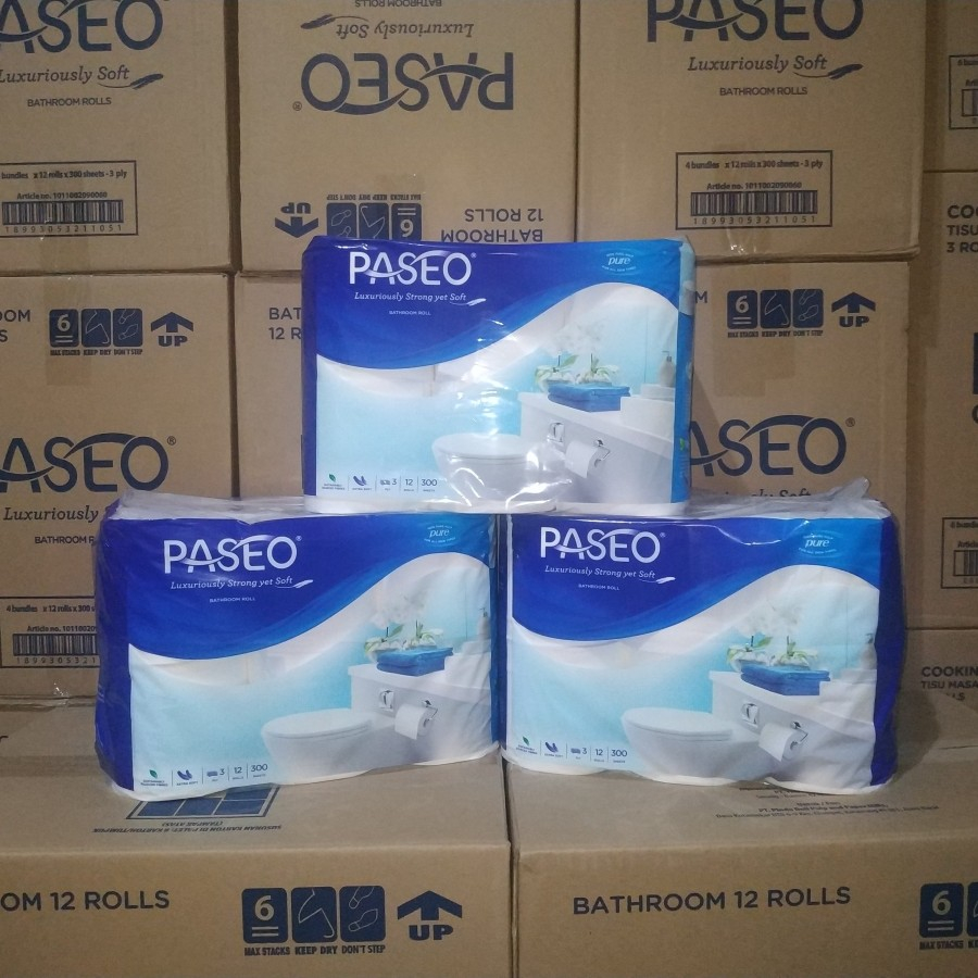 Tisu Toilet Paseo 300 Sheets x 12 Roll sheet /  Elegant Tissue Toilet Rol Core Non Emboss 3 ply alami tanpa bahan kimia