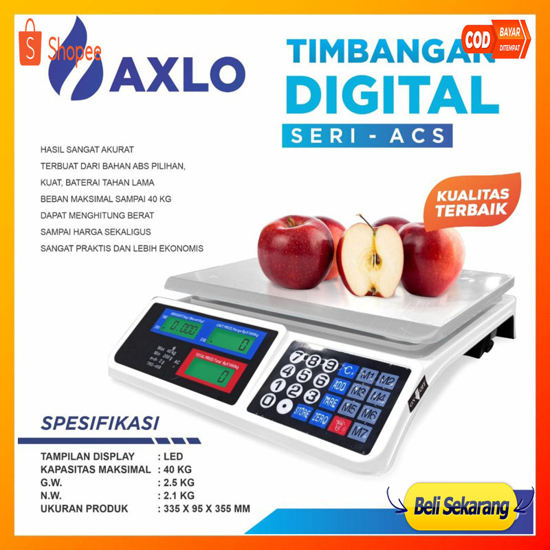 Timbangan Digital 40Kg AXLO A-940 Bisa Meja,Dapur,Buah,Laundry dll ORI mantap