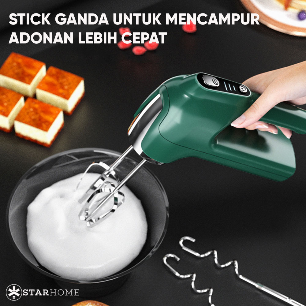 Hand Mixer Wireless StarHome Pengocok Telur Kocokan Adonan Kue Roti Alat Pengocok Telur Elektrik