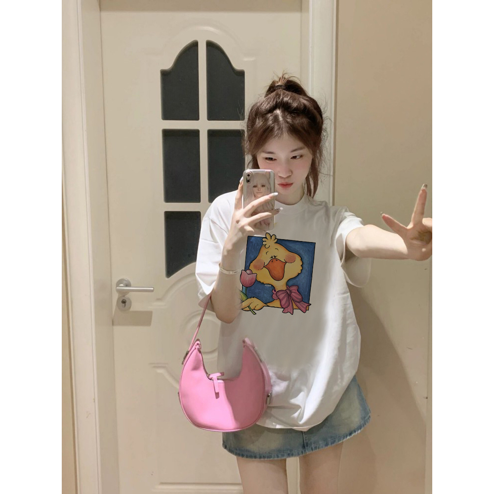 EUNII T-shirt Lengan Pendek Cartoon Duck Korean Style/Kaos Atasan Wanita/Baju Kaus Oversize Wanita/Kaos Wanita