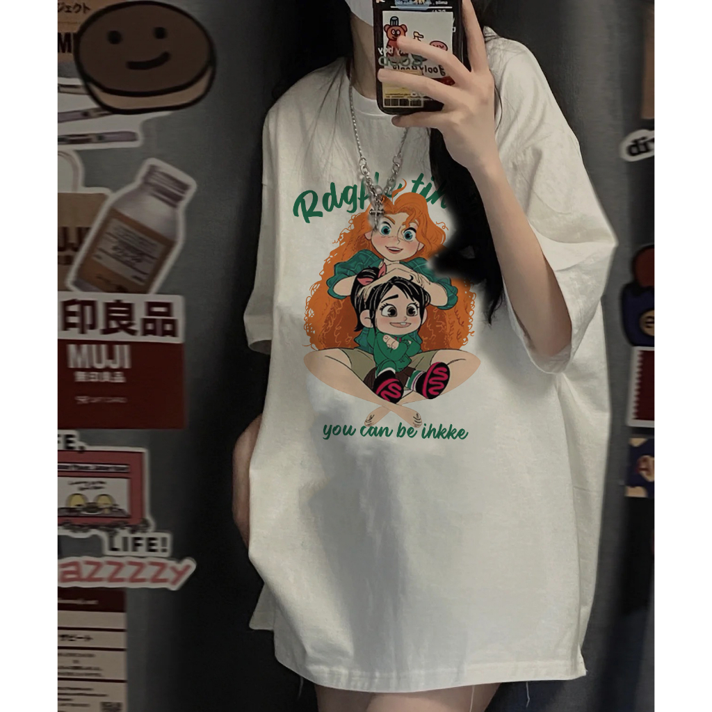 EUNII T-shirt Lengan Pendek Cartoon Anime Character Korean Style/Kaos Atasan Wanita/Baju Kaus Oversize Wanita/Kaos Wanita