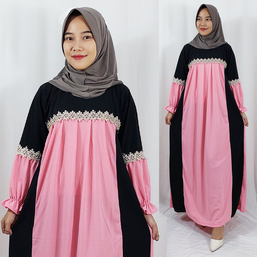 CARLINA DRESS NAFIZA BROKAT MALIKA MIX WARNA MAXY CERUTY WANITA