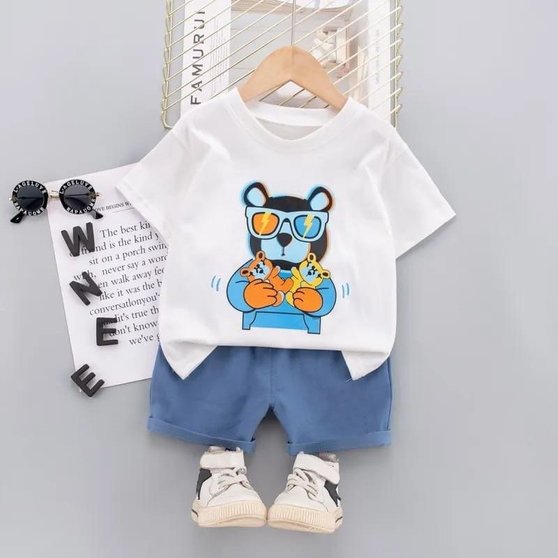 SETELAN KAOS DAN CELANA JEANS PENDEK ANAK LAKI LAKI IMPORT 1-5 TAHUN MOTIF HEWAN DENIM/ SET OUTFIT PAKAIAN ANAK KEKINIAN