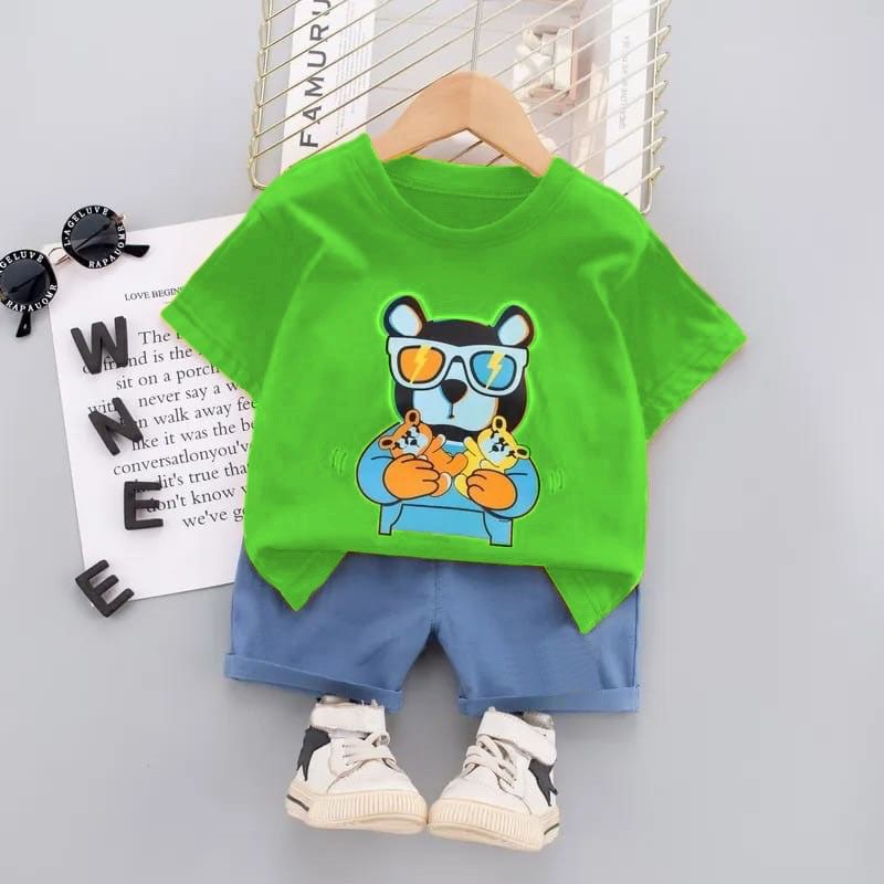 SETELAN KAOS DAN CELANA JEANS PENDEK ANAK LAKI LAKI IMPORT 1-5 TAHUN MOTIF HEWAN DENIM/ SET OUTFIT PAKAIAN ANAK KEKINIAN