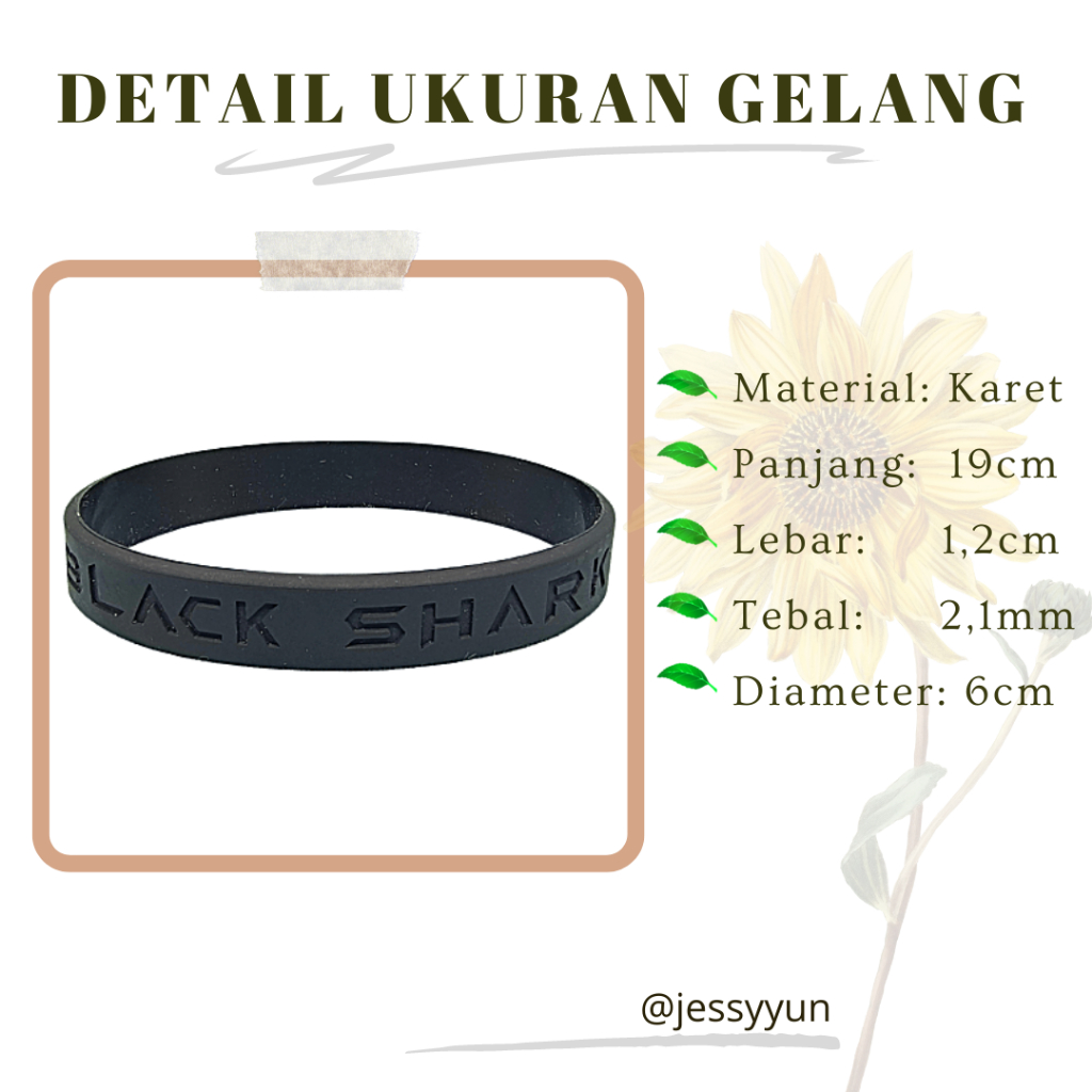 Gelang Tangan Pria - Gelang Karet Distro Black shark Bracelet Rubber Sport