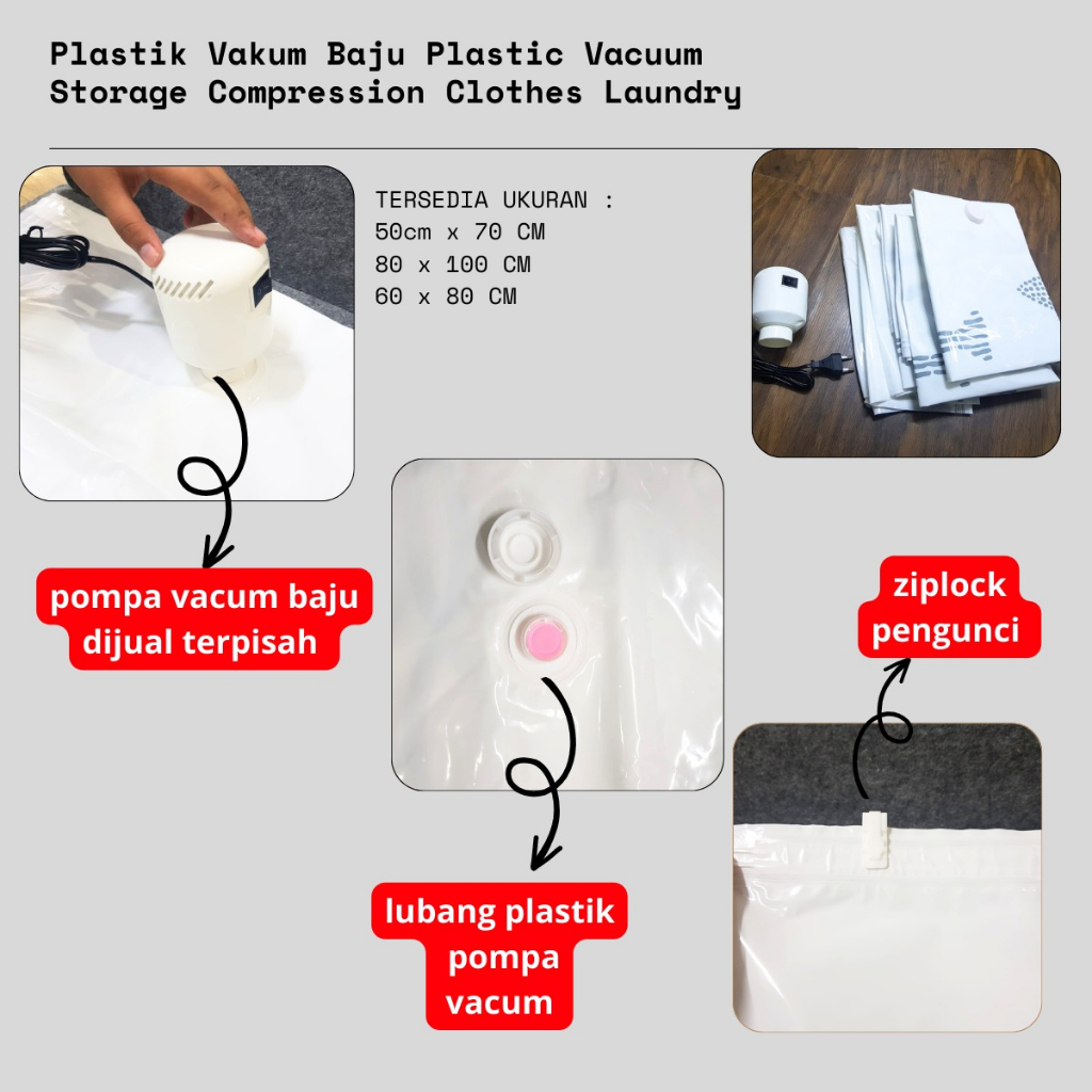 VB-06 Plastik Vakum Baju Plastic Vacuum Storage Travel Bag Kompres Simpan Seprei Selimut Pakaian