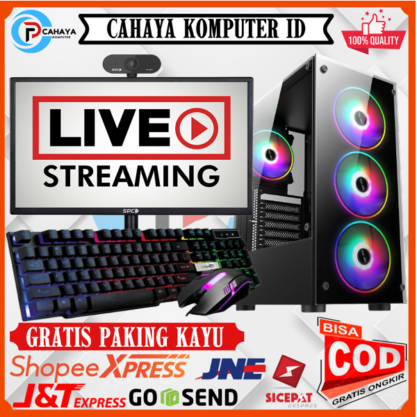 Paket Pc Streaming Intel I5 Ram 16Gb VGA 4Gb LED 19 Inch Headset Camera Siap Pakai