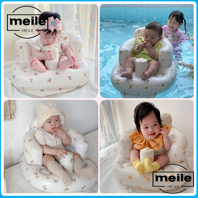 Kursi Duduk bayi  Bayi Tiup sofa ,untuk belajar duduk dan makan dan mandi PVC Bahan Ramah Lingkungan Mainan bayi beruang kecil sofa