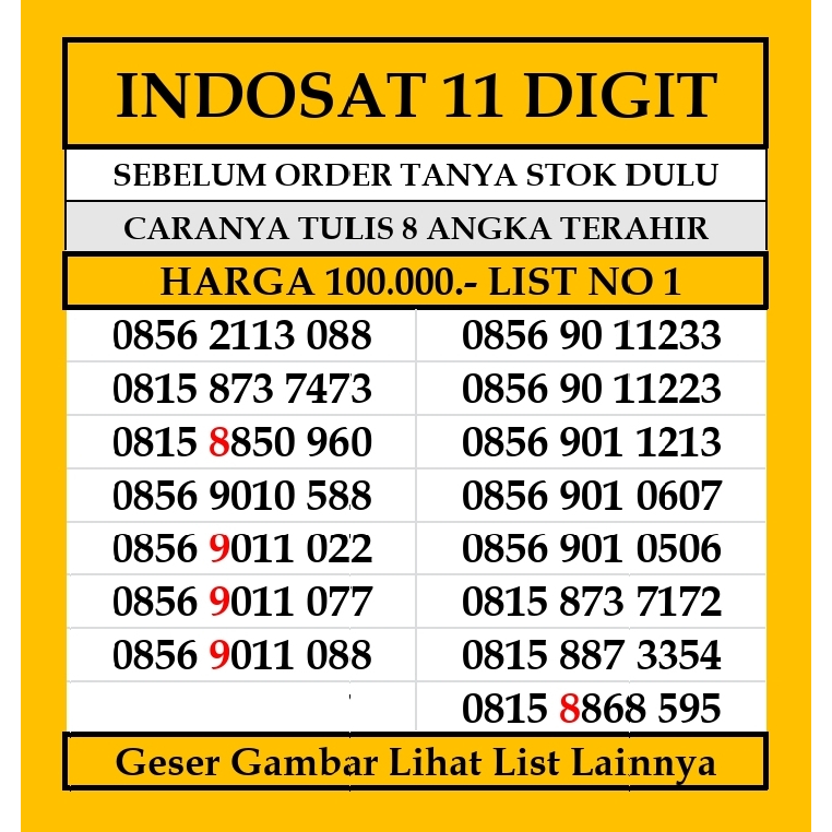 Kartu Perdana Indosat Nomor Cantik 11Digit  4G LTE Prabayar