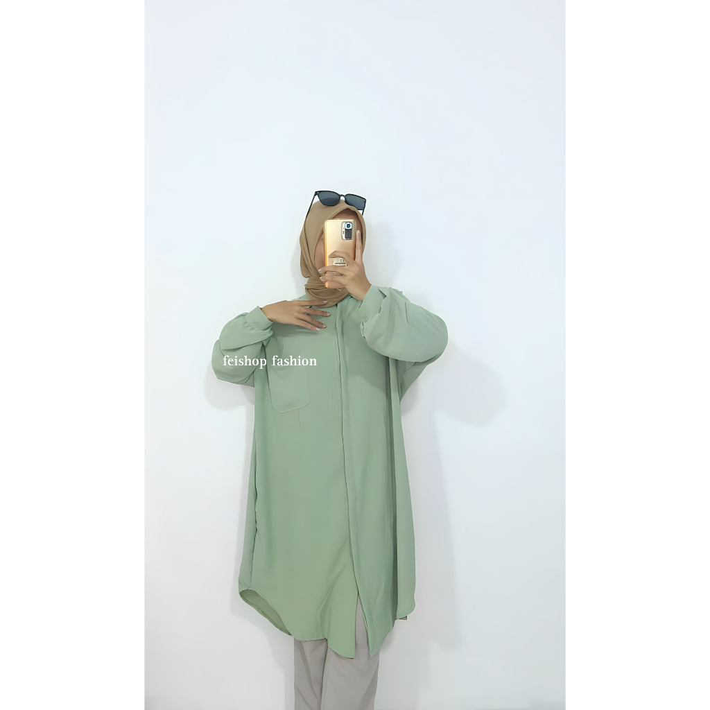 Kemeja Tunik Jumbo (SR 006)  Cringkel Airflow Full Kancing Lengan Panjang Kemeja Tunik Wanita Polos