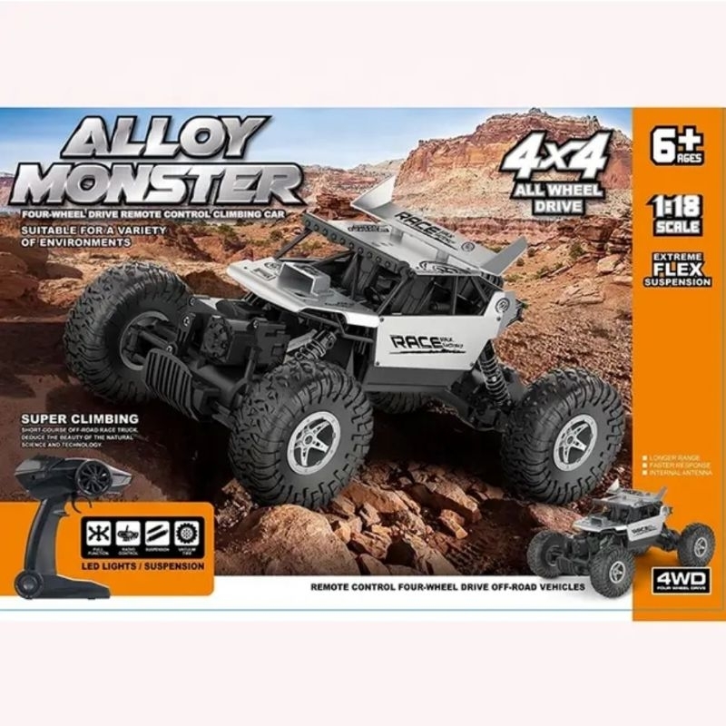 Mainan mobil remote kontrol rc 4x4 4 wd rc car body aloy race monster batre cass