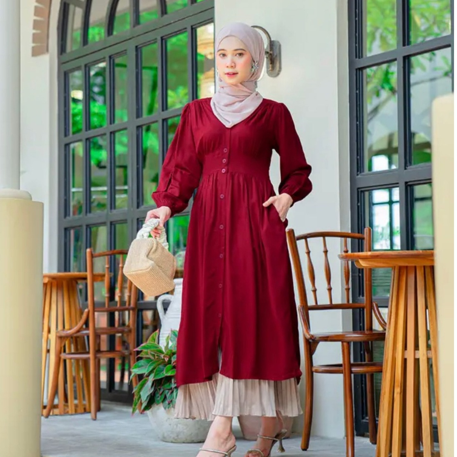 Jorin Midi Dress Terbaru Kekinian Crinkle Airflow Premium Long Tunik Busui Friendly Lengan Balon