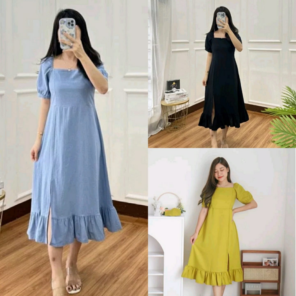 Masare Daily Midi Dress Lengan Pendek Terbaru Crinkle Airflow Baju Wanita Korean Style