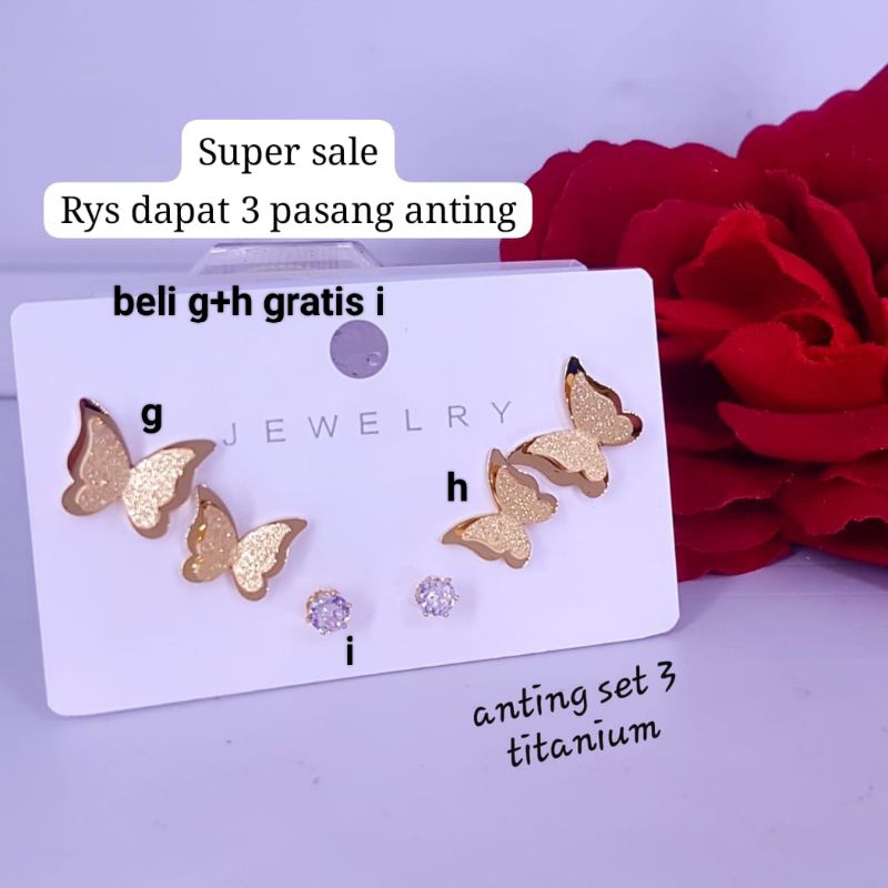 Anting mewah titanium asli beli 2 gratis 1 ,lokal bukan import, awet,tahan lama ,tidak luntur