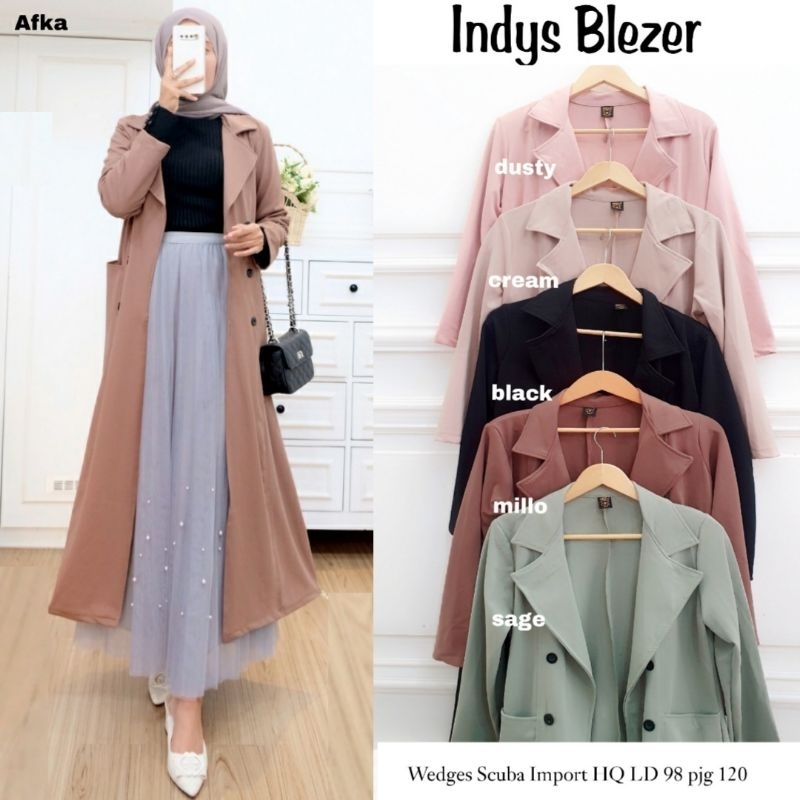Indys Blazer Long Outer Bahan Scuba Import Tebal Ld92 Terbaru