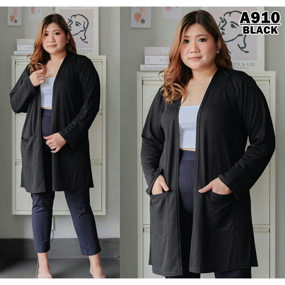 Baju Bigsize - LD sampai 140 FIT 4XL Long Blazer Big Size Jumbo Wanita Murah Spandek Fiber Lengan Pa