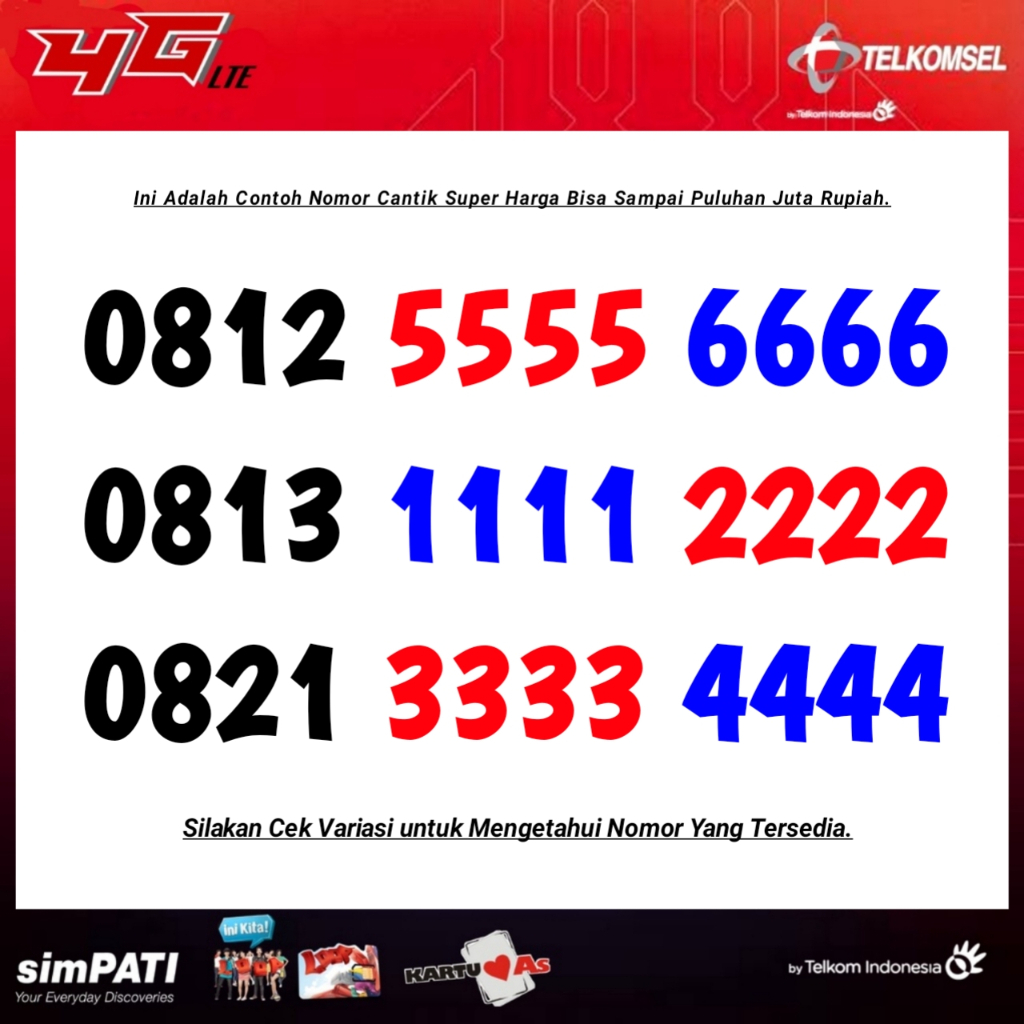 Kartu Perdana Nomor Cantik Telkomsel Simpati Kwarted 1111 3333 5555 Double Ribuan ABAB TAHUN ABCD ABC ABB TRIPLE KWARTED PANCA- Nocan 8989898989 - Nocan 89898989 -  Nocan 898989 - Nocan 8989 - Nocan 89 - 12 Digit - Bukan 10 digit - 11 Digit