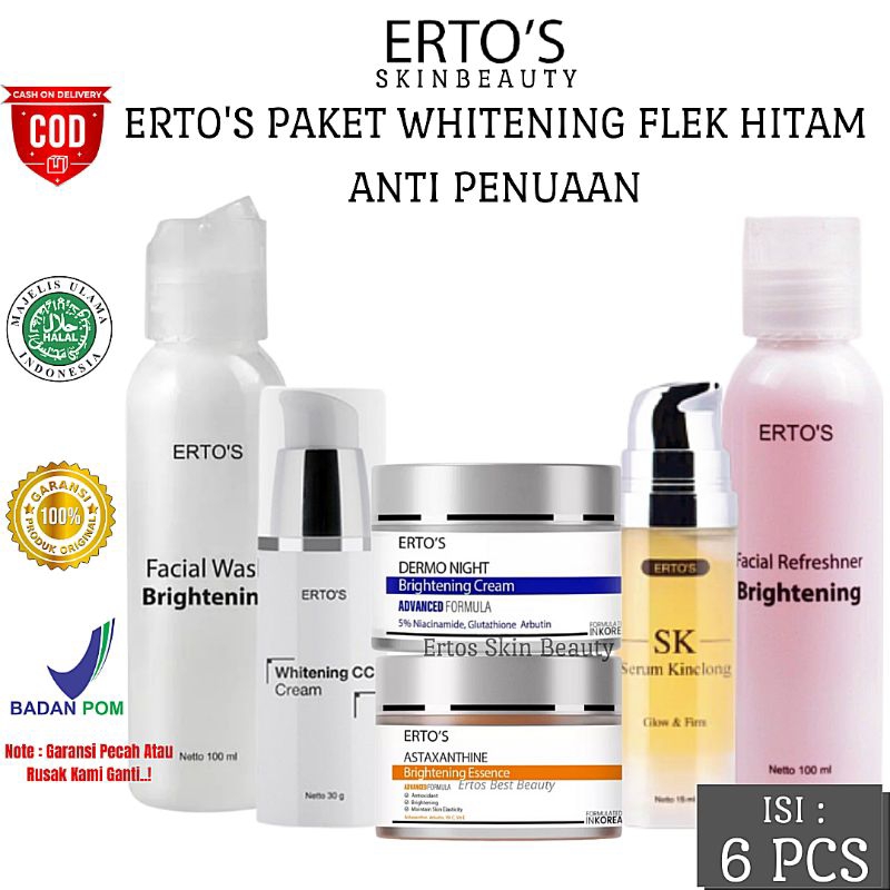 ERTOS Skincare Paket Whitening Brightening Pemutih Pencerah Wajah Lengkap (Facial Wash, Refreshner T