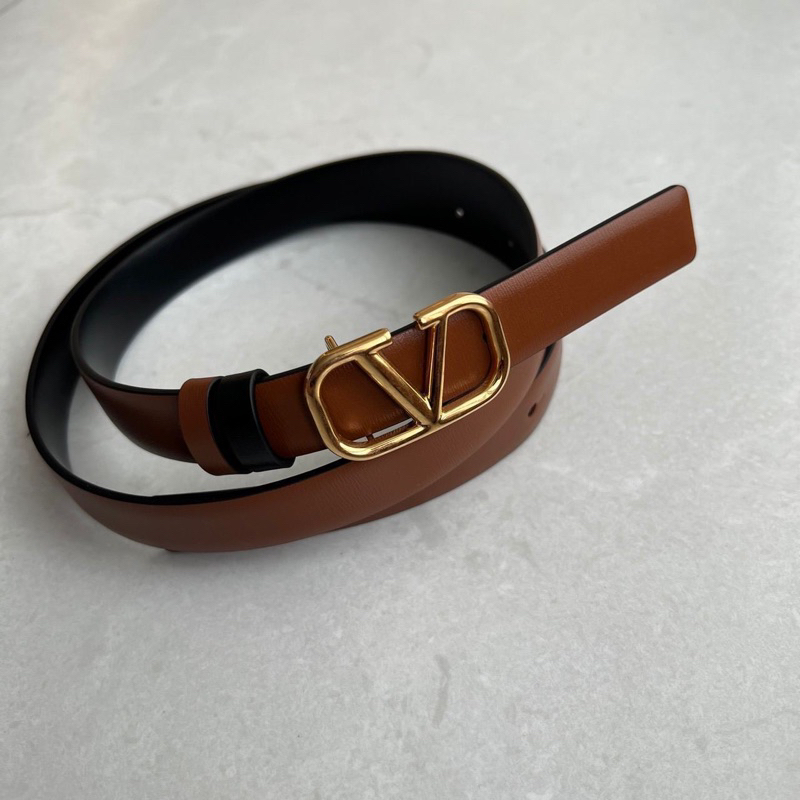 Valentino vlogo belt in saddle brown/black ghw (reversible) 2cm