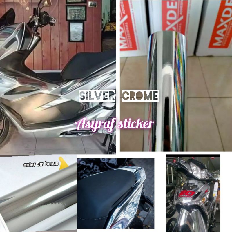SKOTLET STIKER MOTOR WARNA SILVER CROM PROFIK