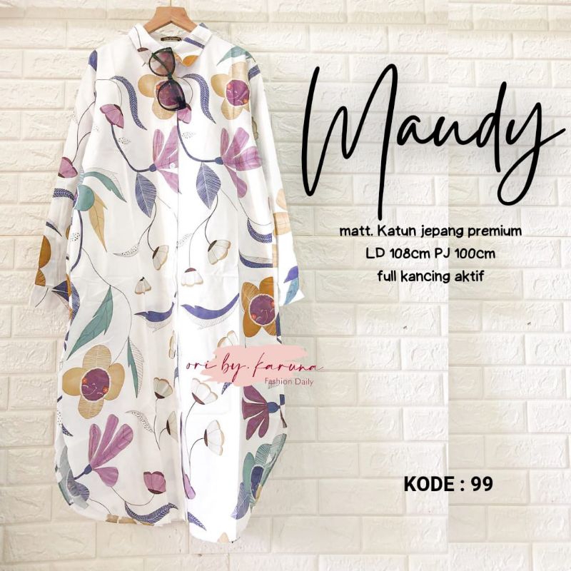 TUNIK KEMEJA KATUN JEPANG PUTIH MOTIF FLORAL FULL KANCING PT.1