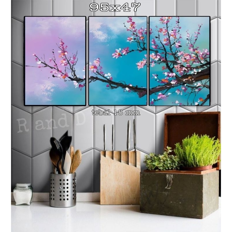 Hiasan Dinding Gambar Bunga Sakura Ukuran 95x47 Dekorasi Gambar Rangkaian Foto Poster Sambung Bingka