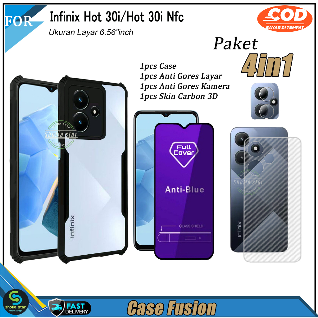 Paket 4in1 Case Infinix Hot 40 40i 40 Pro Hot 30i Hot 30i Nfc Hot 30 Hot 30 Play Hot 11 Play Hot 9 Play Hot 10s Soft case Shockproof  Transparan Casing