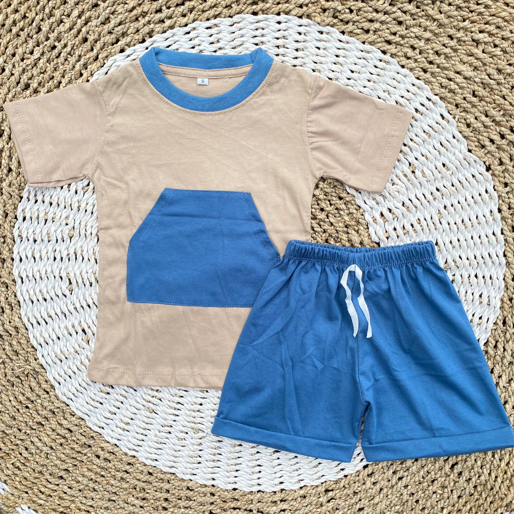 setelan kaos oblong bayi lengan pendek baju pendek bayi celana pendek bayi 3-12 bulan DNW BABY