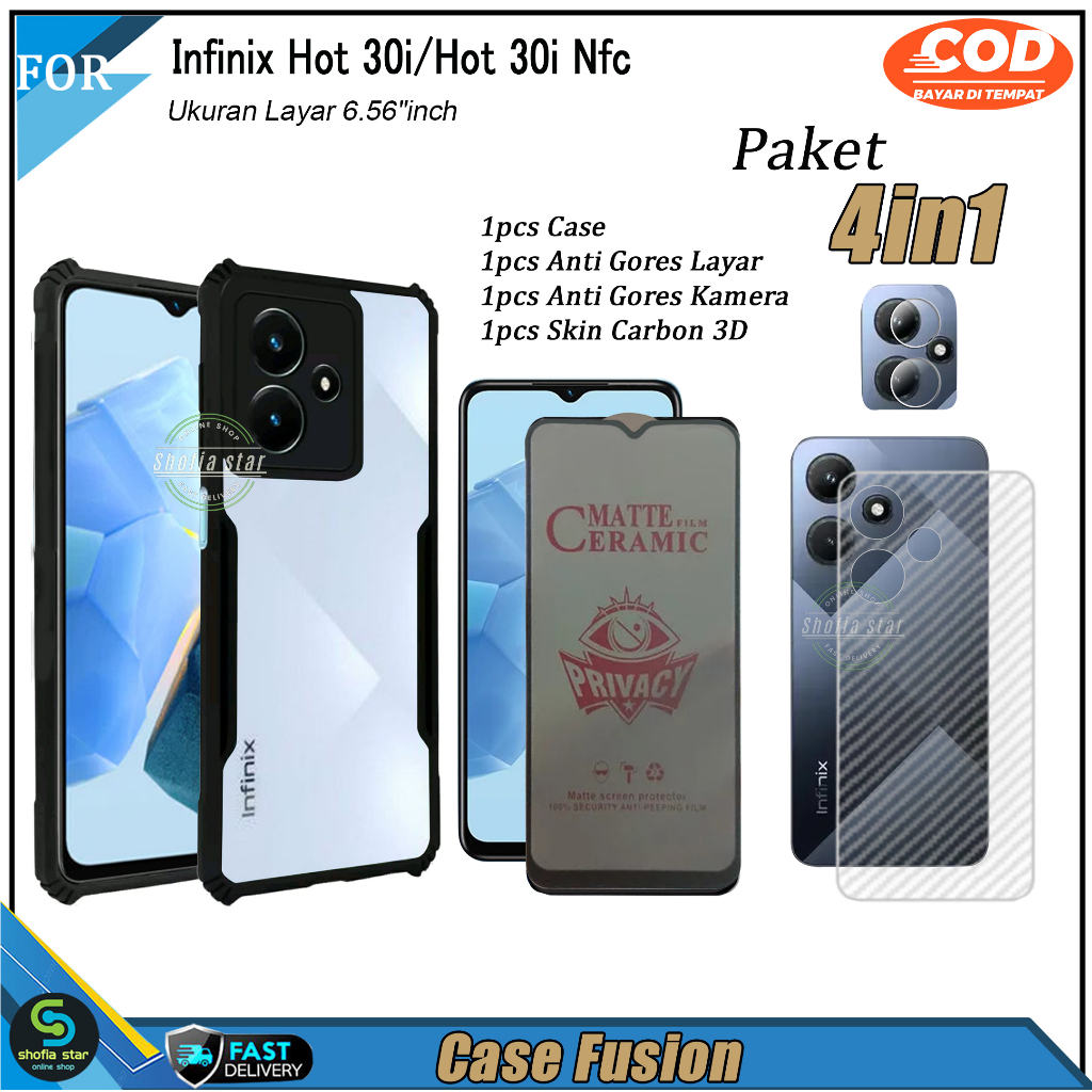 Paket 4in1 Case Infinix Hot 40 40i 40 Pro Hot 30i Hot 30i Nfc Hot 30 Hot 30 Play Hot 11 Play Hot 9 Play Hot 10s Soft case Shockproof  Transparan Casing